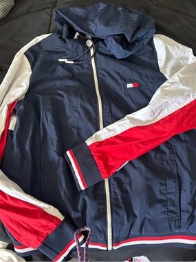 Tommy Hilfiger Navy, Red & White Hooded Colorblock Windbreaker